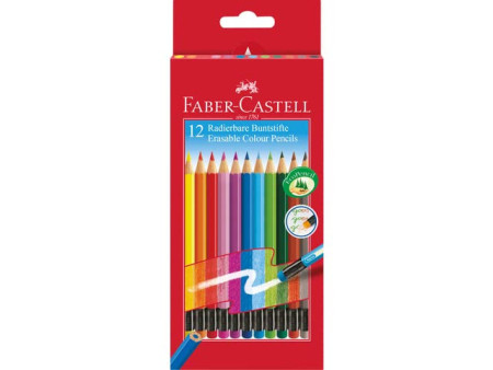 FABER-CASTELL Crayon de couleur gommable, étui carton de 12