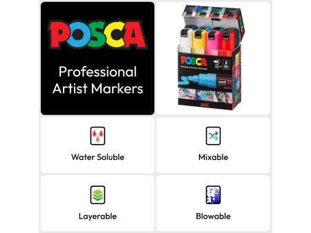 POSCA Marqueur à pigment PC8K, étui de 8, assorti