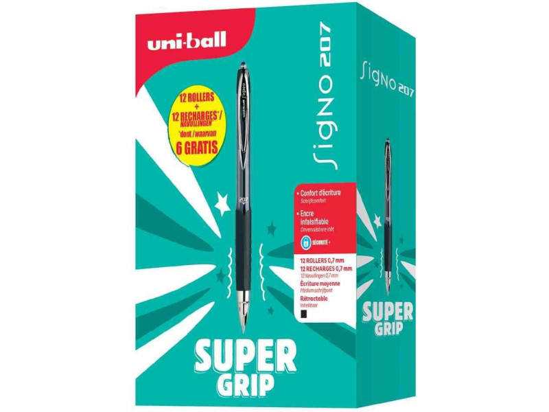 uni-ball Stylo roller encre gel SIGNO 207E, VALUE PACK, noir