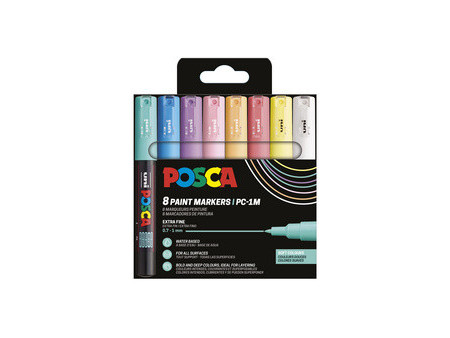 POSCA Marqueur à pigment PC1MC, étui de 8, couleurs douces