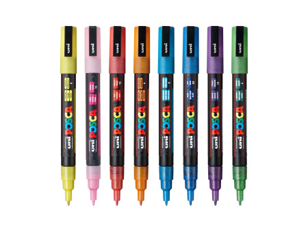 POSCA Marqueur à pigment PC3ML pailleté, étui de 8, assorti