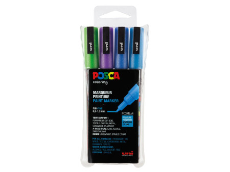 POSCA Marqueur à pigment PC3ML pailleté, étui de 4, assorti
