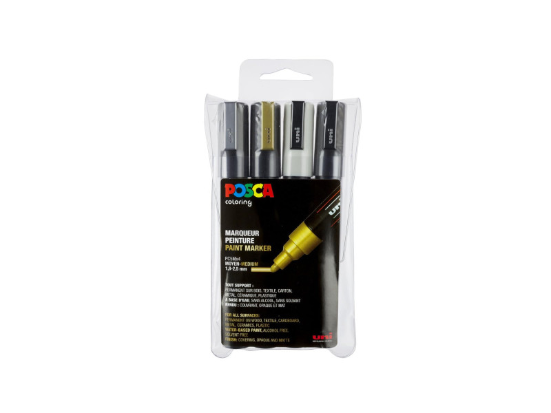 POSCA Marqueur à pigment PC5M, étui de 4, assorti
