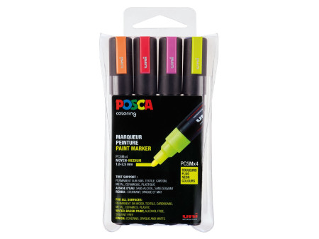 POSCA Marqueur à pigment PC5M, étui de 4, couleurs fluo