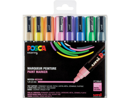 POSCA Marqueur à pigment PC5M, étui de 8, couleurs pastel