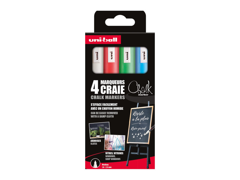 uni-ball Marqueur craie Chalk marker PWE5M/4 PF, étui de 4