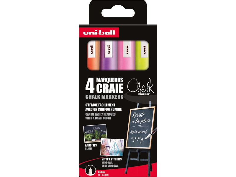 uni-ball Marqueur craie Chalk marker PWE5M/4 PF, étui de 4