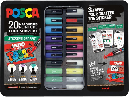 POSCA Marqueur à pigment 'STICKERS GRAFFITI', mallette métal