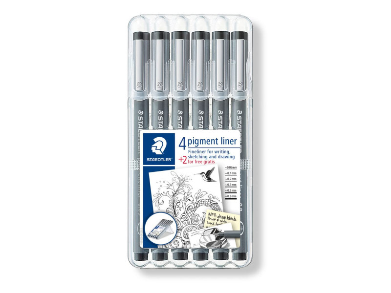 STAEDTLER Feutre à pigment, étui de 4+2 GRATUIT, noir
