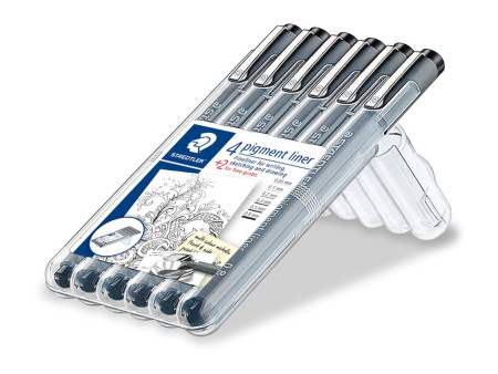 STAEDTLER Feutre à pigment, étui de 4+2 GRATUIT, noir