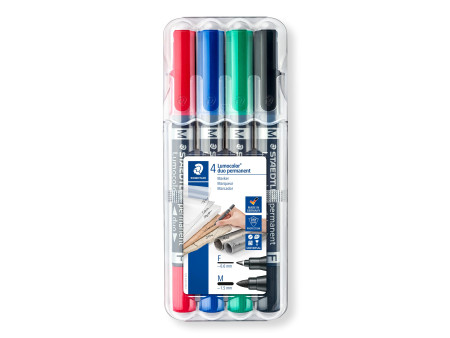 STAEDTLER Marqueur permanent 348 Lumocolor duo, étui de 4