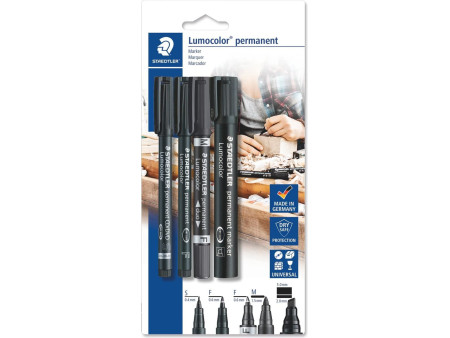 STAEDTLER Set de 4 marqueurs permanents Lumocolor, noir