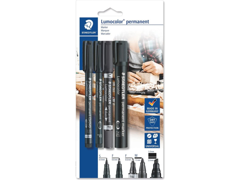 STAEDTLER Set de 4 marqueurs permanents Lumocolor, noir