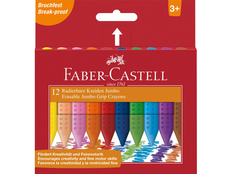 FABER-CASTELL Craies effacables JUMBO, étui carton de 12