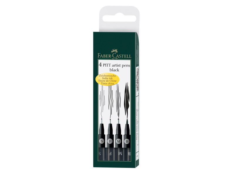FABER-CASTELL Feutre PITT artist pen, étui de 4, noir