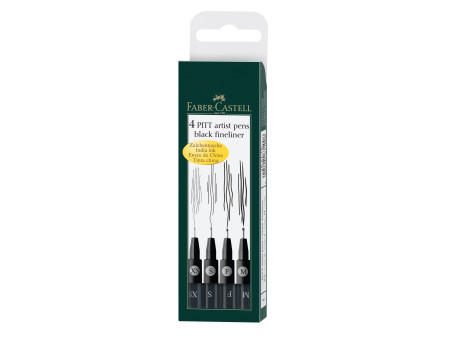 FABER-CASTELL Feutre PITT artist pen, étui de 4, noir