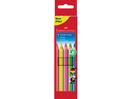 FABER-CASTELL Crayons couleur Jumbo GRIP Neon, 5 étui carton