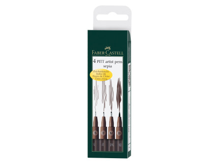 FABER-CASTELL Feutre PITT artist pen, étui de 4, sépia