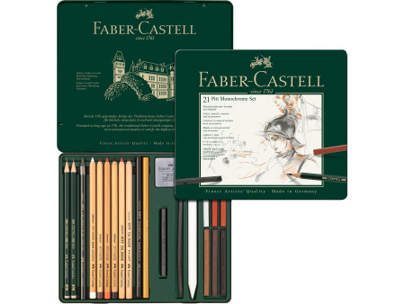 FABER-CASTELL PITT MONOCHROME Set medium, étui de 21 pièces