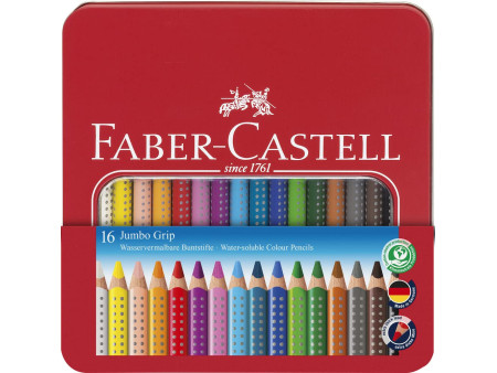 FABER-CASTELL Crayons de couleur Jumbo GRIP, étui en métal