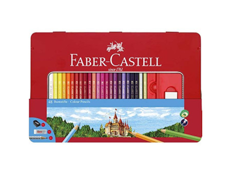 FABER-CASTELL Crayons de couleurs CASTLE, étui métal de 48