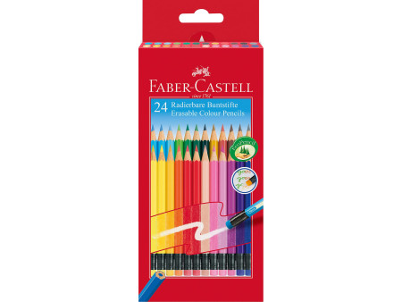FABER-CASTELL Crayon de couleur gommable, étui carton de 24