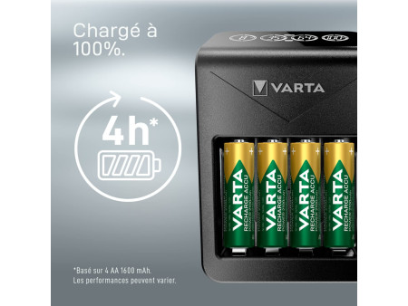 VARTA Chargeur LCD Plug Charger+, avec 4 piles AA