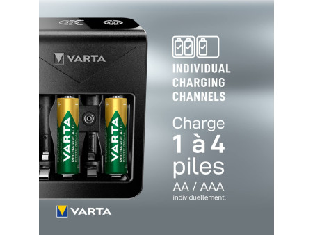 VARTA Chargeur LCD Plug Charger+, avec 4 piles AA