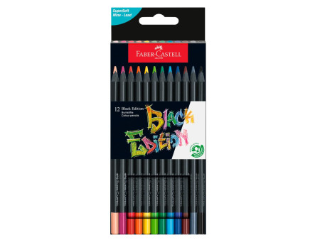 FABER-CASTELL Crayon de couleur Black Edition, étui de 12