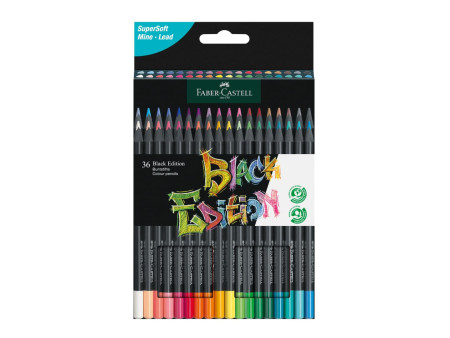 FABER-CASTELL Crayon de couleur Black Edition, étui de 36