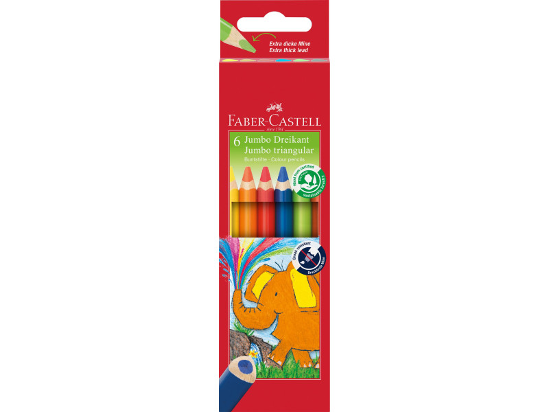 FABER-CASTELL Crayons de couleur triangulaire Jumbo, étui 6