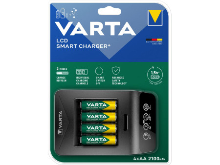 VARTA Chargeur LCD Smart Charger+, avec 4x piles Mignon AA