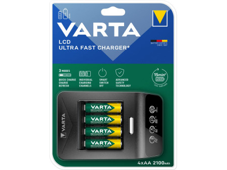 VARTA Chargeur LCD Ultra Fast Charger+, avec 4x piles Mignon