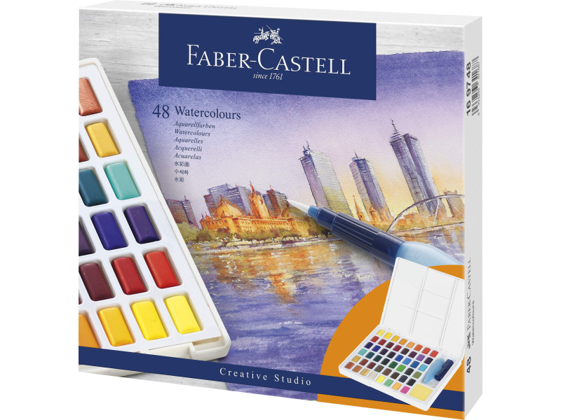 FABER-CASTELL Peinture aquarelle en godets, étui de 48