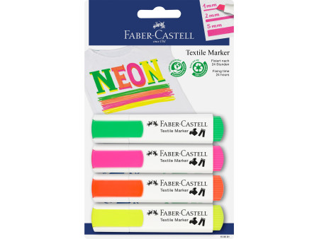 FABER-CASTELL Marqueur tissu, couleurs fluo, blister de 4