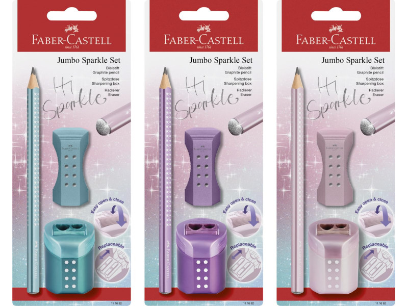 FABER-CASTELL Kit d'écriture Jumbo GRIP SPARKLE, assorti