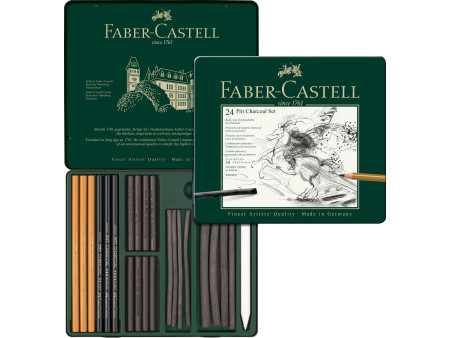 FABER-CASTELL Set de fusains PITT CHARCOAL, boîte de 24
