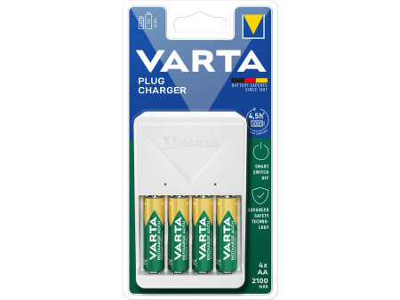 VARTA Chargeur Plug Charger, équipé de AA, blanc