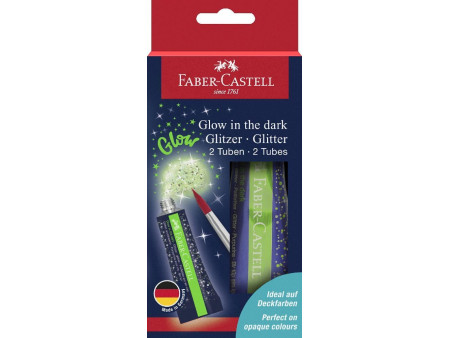 FABER-CASTELL Gel à paillettes Glow in the dark, 2 x 12 ml