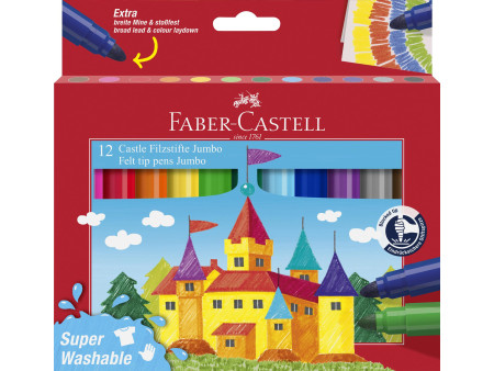 FABER-CASTELL Feutre JUMBO Superwashable, étui de 12