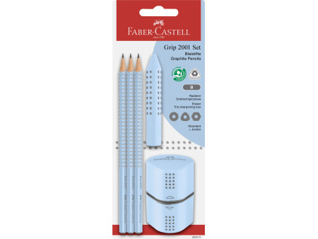 FABER-CASTELL Kit crayons GRIP 2001, bleu ciel, blister