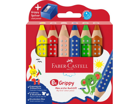 FABER-CASTELL Crayon de couleur Grippy, étui carton de 6