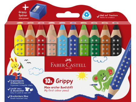 FABER-CASTELL Crayon de couleur Grippy, étui carton de 10