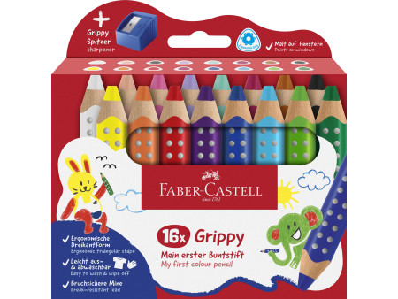 FABER-CASTELL Crayon de couleur Grippy, étui carton de 16