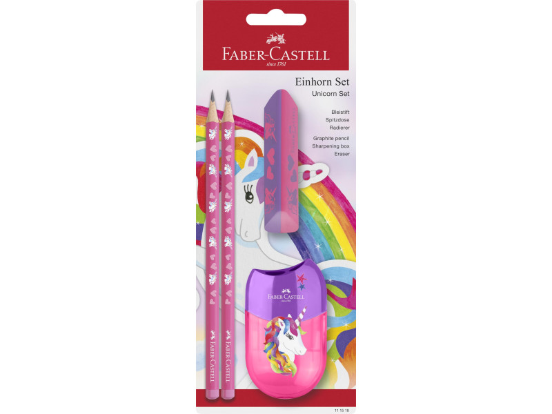 FABER-CASTELL Kit d'écriture Licorne, 4 pièces, rose