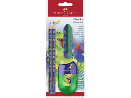 FABER-CASTELL Kit d'écriture Dino, 4 pièces, bleu