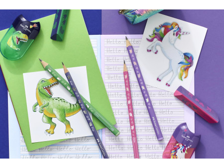 FABER-CASTELL Kit d'écriture Dino, 4 pièces, bleu