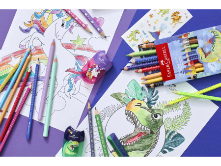 FABER-CASTELL Kit d'écriture Dino, 4 pièces, bleu