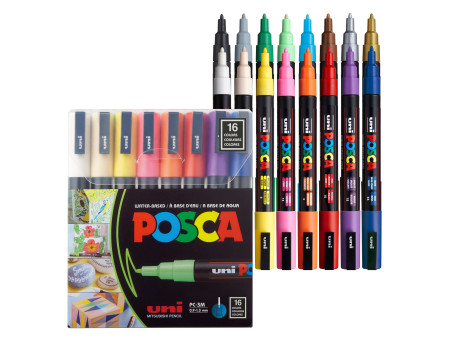 POSCA Marqueur à pigment PC3M, étui de 16, assorti