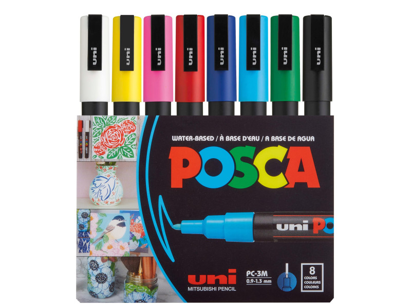 POSCA Marqueur à pigment PC3M, étui de 8, assorti standard